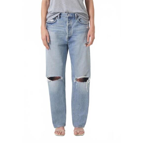 NEW AGOLDE mid rise straight jean in threadbare